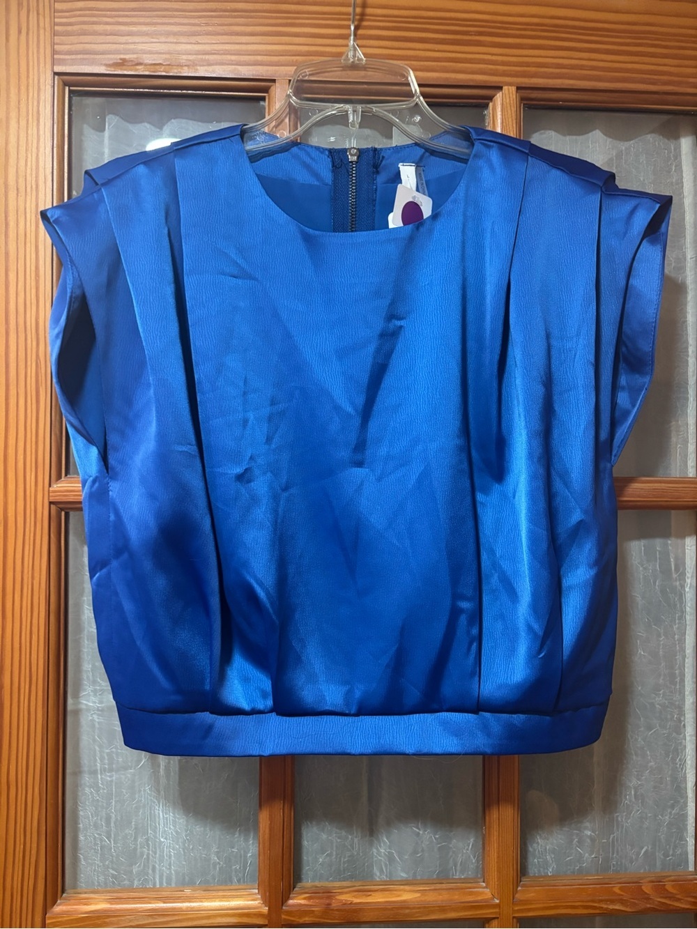 Apricot Lane Satin Pleated Top in Royal Blue